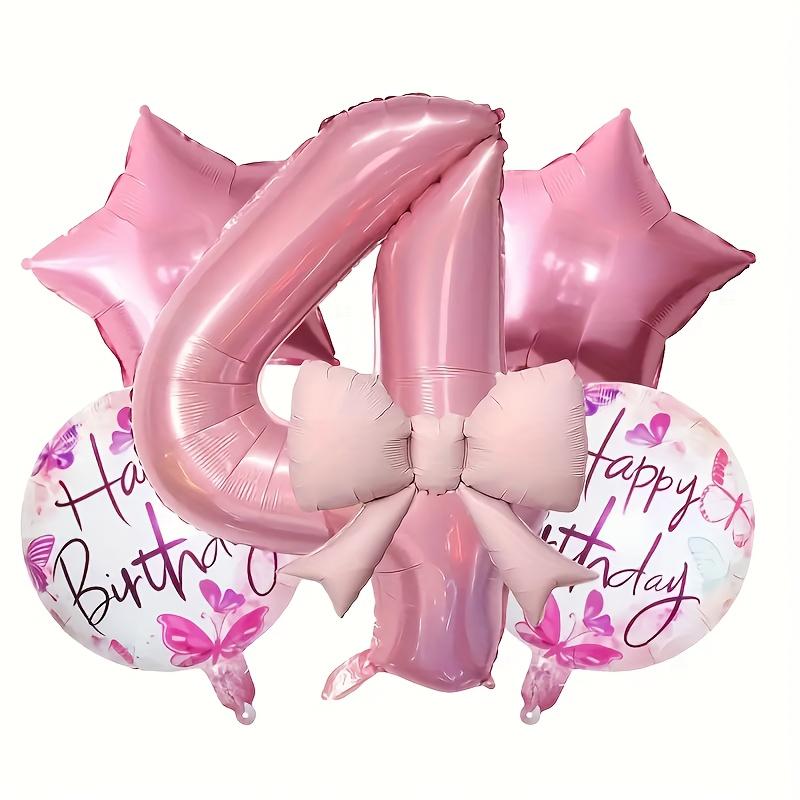 6pcs Happy Birthday Bow Tie Foil Balloons 32inch Pink Number 1-9 Balloons for Kids Girls Birthday Anniversary Party Decora Gift