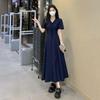 Plus Size Women's Elegant Bellflower French Style Short Sleeve Slimming Dress