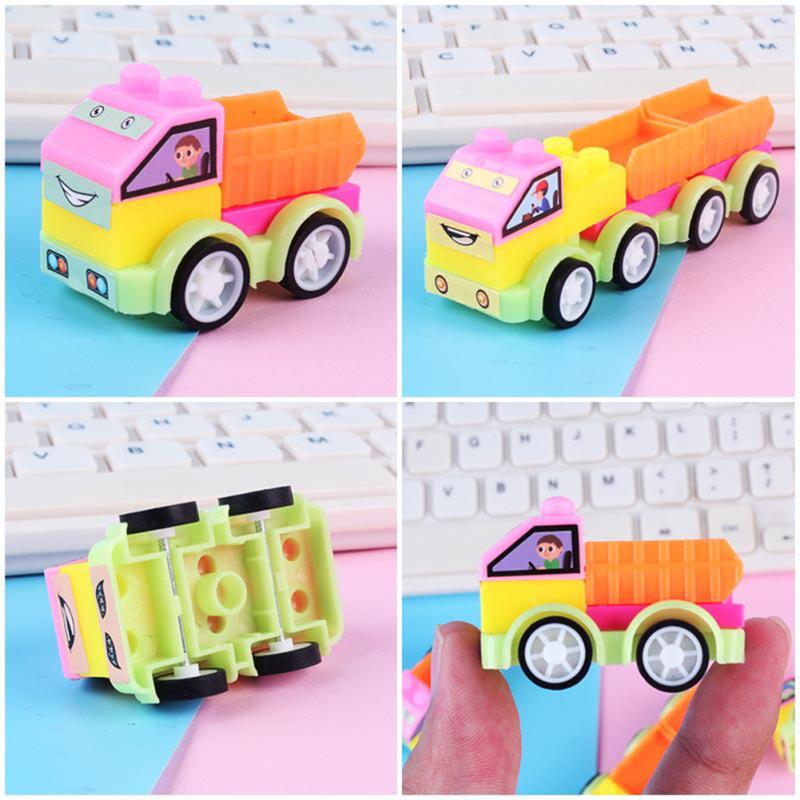 Colorful Assembled  Pull  Back  Car Cute Style Mini Frictional Sliding Trolley Toy Educational Gifts