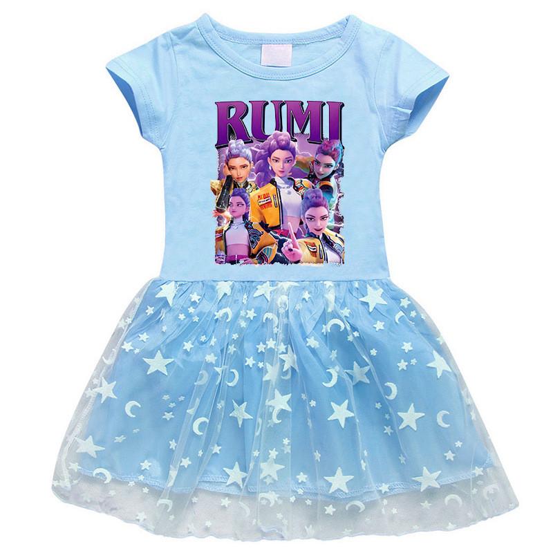 Multi-color Girls Kpop Mira Zoey Rumi Hunters Printed Mesh Dress