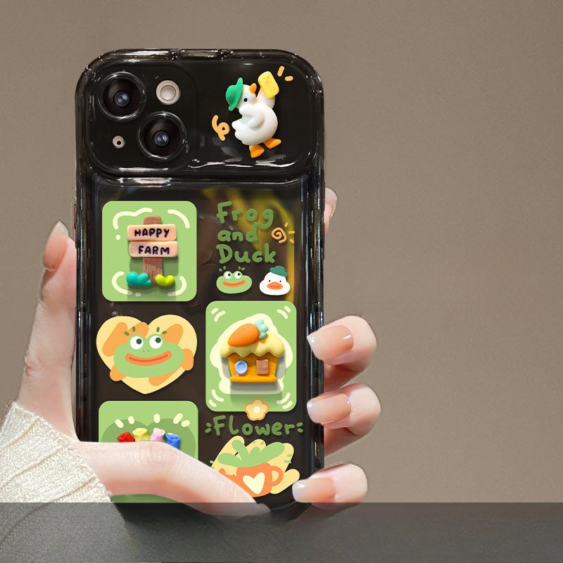 Applicable To Apple 15 Mobile Phone Case Iphone14/13 Cute Funny Frog Doll Pendant 12/11 Flip Mirror