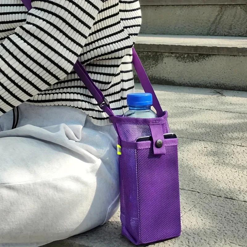 Water Bottle Mesh Cup Pouch Shoulder Carrier Mug Holder Bag Portable Mobile Phone Carry Bag for Outdoor Sports Camping