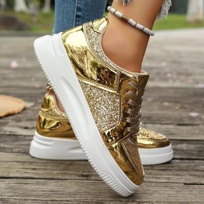 Flache Keilabsatz-Sneaker Bequeme Pailletten Badmintonschuhe Mode Damen Vulkanisierte Schuhe Laufen Fitness Walking