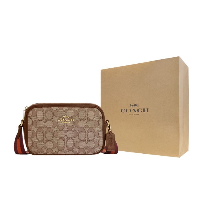 Coach Jamie 19 Classic Monogram Zip Closure Coated Canvas And Leather Shoulder Crossbody Bag Small Women Bags Khaki CO927-IMVGB