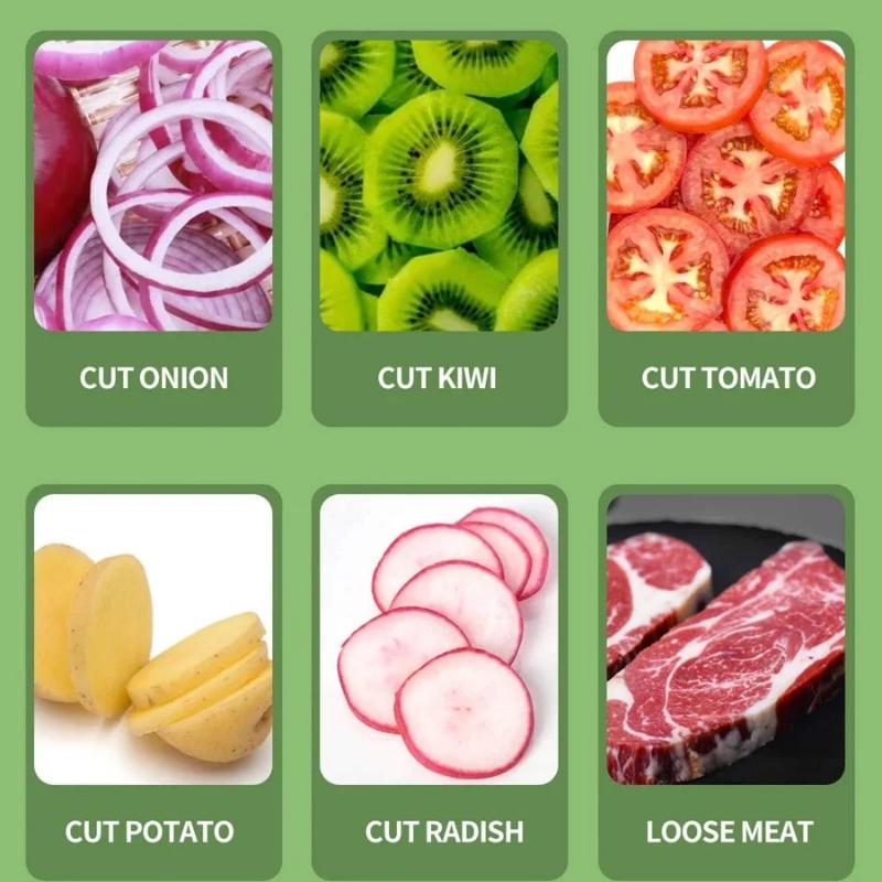 Cibulová jehla na krájení cibule na cibulové kroužky, tenderizér, vidlička s jehlami na změkčování masa, ruční kráječ na ovoce a zeleninu, kuchyňský nástroj.