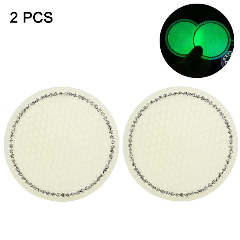 2pcs Non-slip Car Water Cup Pad Luminous Car Coaster Pad Mat Cup Bottle Holder Rhinestone Rubber Pad Mat Car Styling Accessories