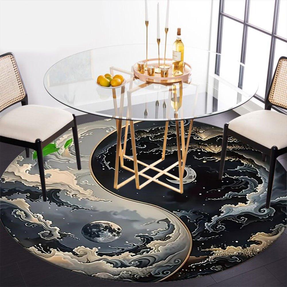 Yin Yang Moon Phase Wall Art DecorRound Non-Slip Chair Mat Chair Carpet for Office Rugs for Office Decor Gift For Valentine's Day Mother's Day Hallowe