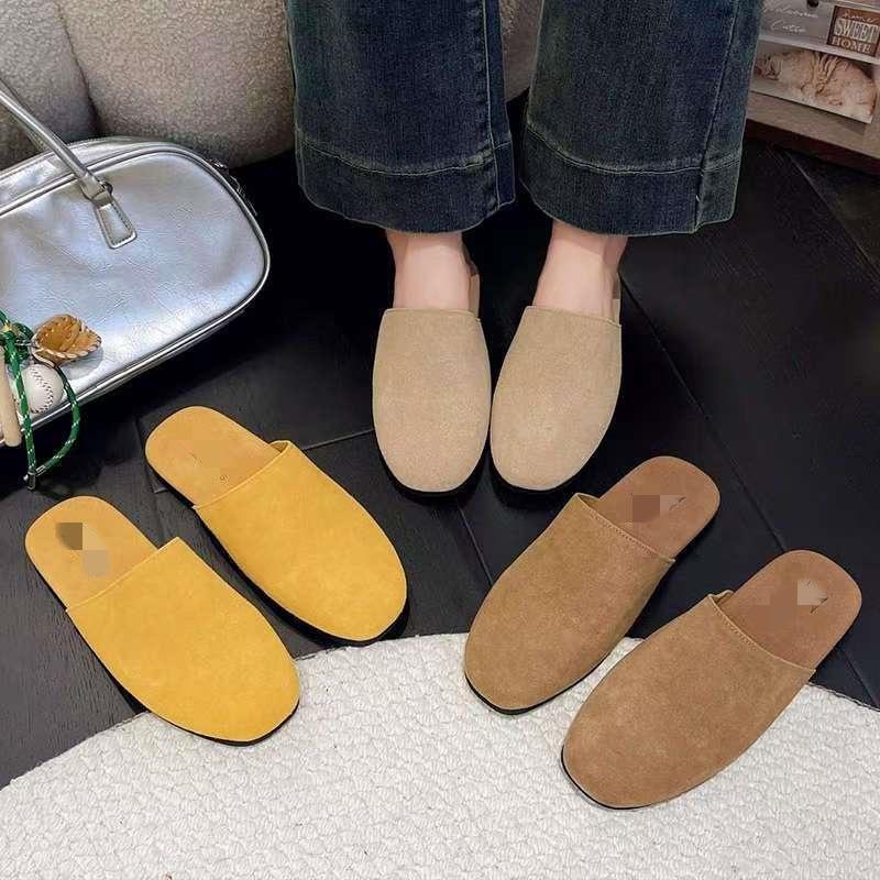 Autumn new anti-velvet soft one-pedal Boken slippers retro outer bag head half slippers women's