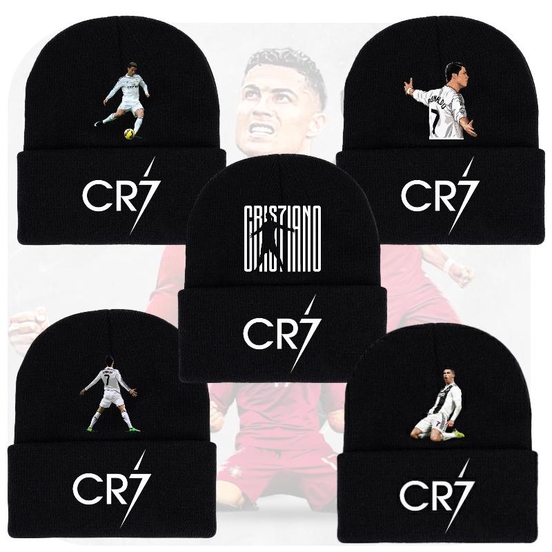 Cr7 Printed Knit Black Hat Warm And Stylish Winter Headwear For Men And Women