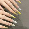 Hand-Painted 3D Ice Flower Yellow French Style Wearable Nails