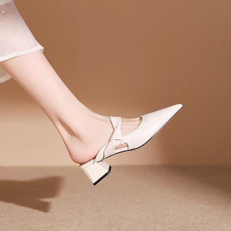

Fashion Bag Pointed and Half-dragged Women s Xia New Temperament Pointed Toe Shallow Mouth One-belt Block Heel Kitten Heel Shoes 35