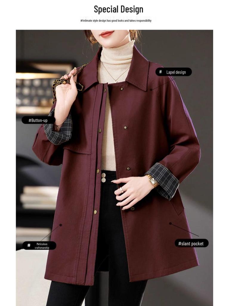 Women's Slim Mid-Length Trench Coat - Autumn/Spring Fashion 2025, Casual Chenille Spandex