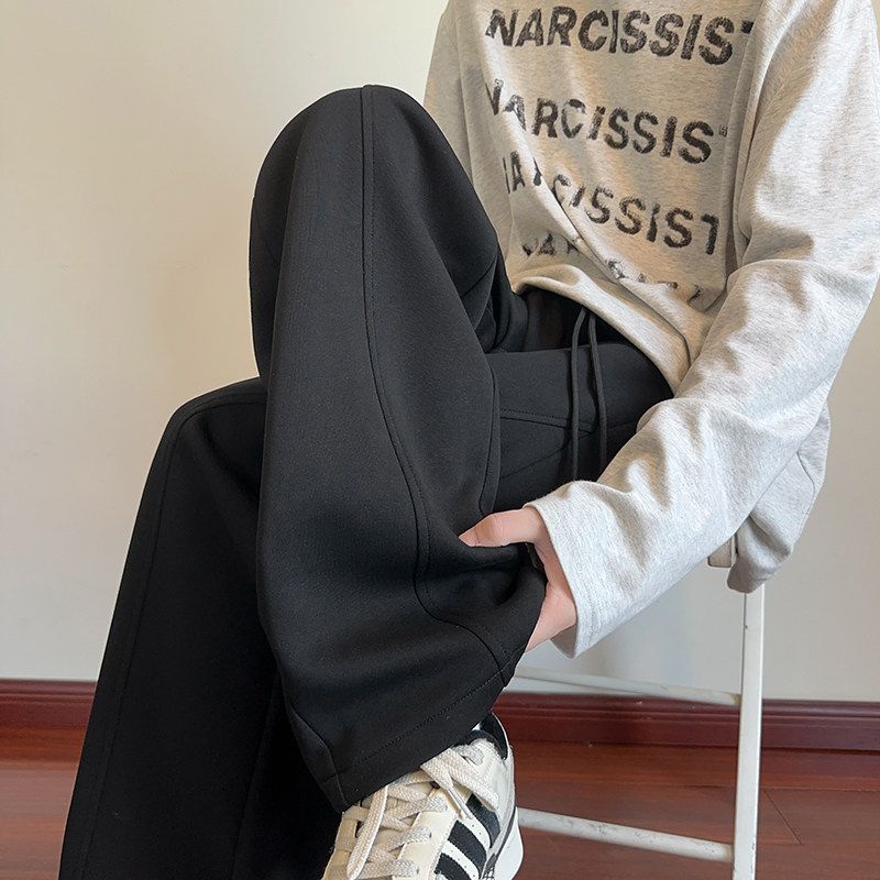 Dongjie [No Logo] Mamba Cotton Heavyweight 350g American High Street Deconstructed Patchwork Oversized Straight-Leg Sweatpants for Men F Black 5XL