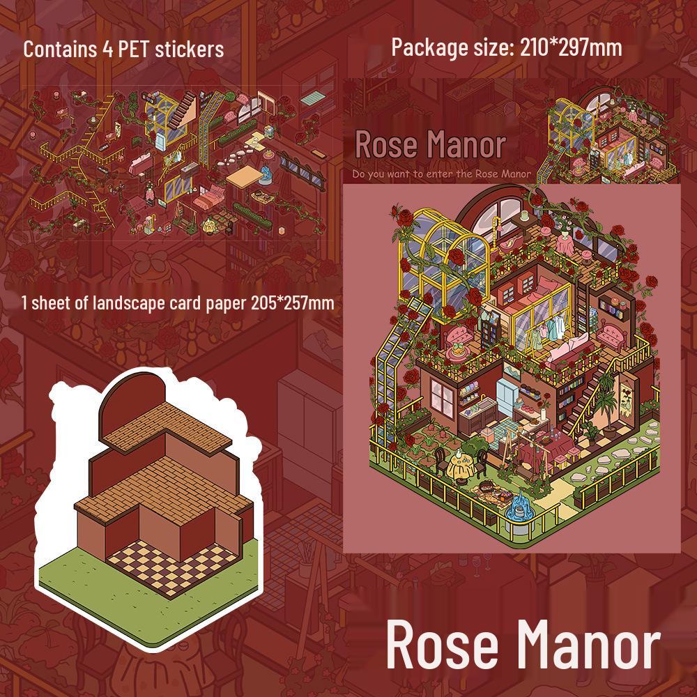 4 Large Rose Manor Scenery PET Sheets for DIY Miniature Scene Journal Stickers