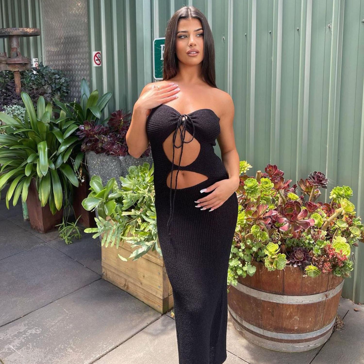 

Женские летние сексуальные шерстяные трикотажные платья с разрезами по бокам L чёрный