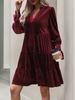 2026 Elegant Velvet Party Dress - Long Sleeve Solid Color