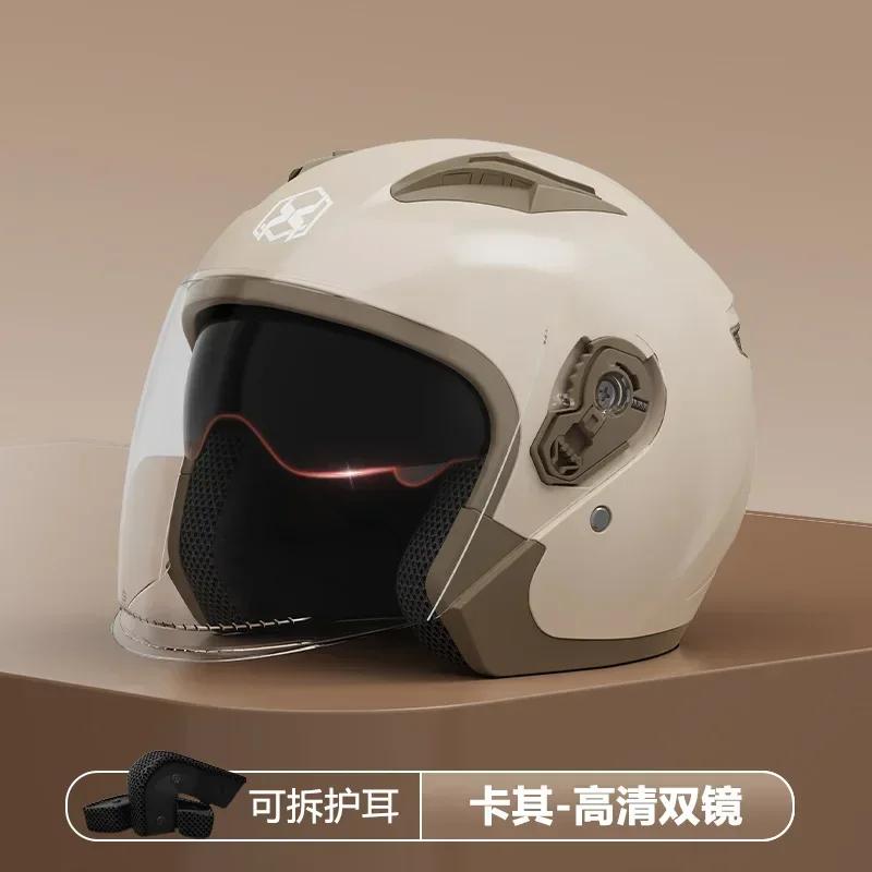 Motorcycle 3/4 Half Helmet Eye And Face Protection Dual Lens Comfortable Detachable Lining Ventilation Open Face Helmet