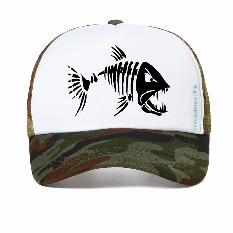 Cartoon Fish Bones Mesh Baseball Hat Unisex Outdoor Fishing Skeleton Fish Bone Adjustable Caps Women sun hat