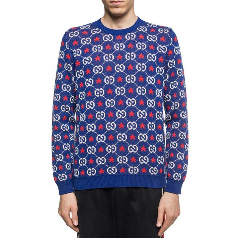 GUCCI Sweaters Men's Blue Crew Neck Moderate Other 576792-XKAUI-4915