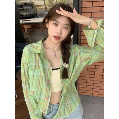 Color Blocking Checkered Women's Long Sleeved Shirts Korean Casual Versatile Ladies Tops Long Sleeved Lapel Jacket