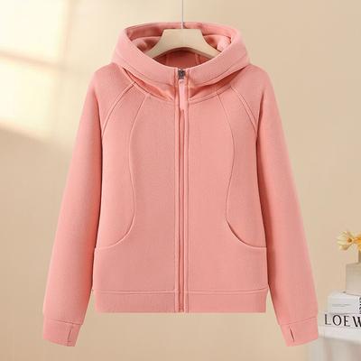 Women's Hooded Fleece Outdoor Leisure Sports Sweatshirt Jacket Warm Cardigan Fleece Jacket