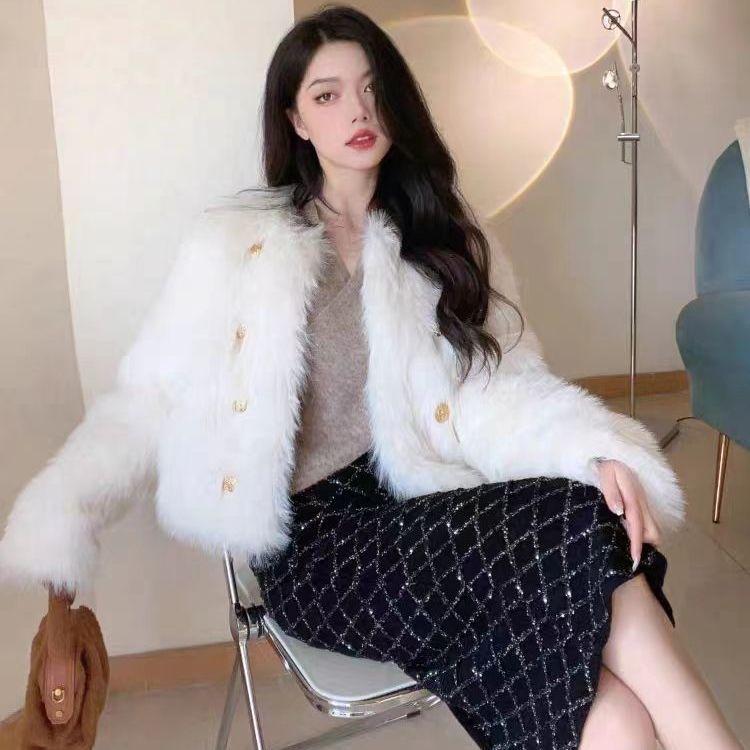 Autumn and winter new Korean version black imitation fox fur coat women's loose toka plush short coat