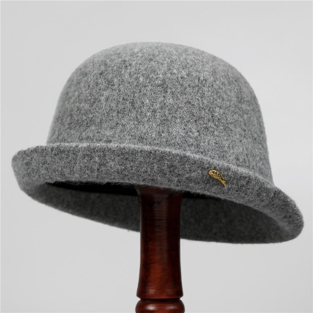 

Hat Women S Age-Reducing Wool Bucket Hat Japanese Versatile Thermal Basin Hat Foreign Gas Gold Standard Crimped Top Hat M（56-58cm） світло-сірого кольору