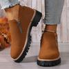 Women's Plus Size Autumn and Winter Beautiful and Versatile Block Heel Suede Side Zipper Fashion Boots
