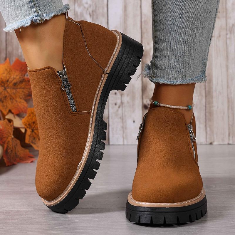 Women's Plus Size Autumn and Winter Beautiful and Versatile Block Heel Suede Side Zipper Fashion Boots