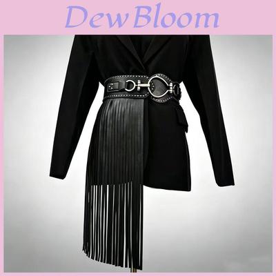 Black Leather Belt With Tassel Details For Summer Streetwear Fashion