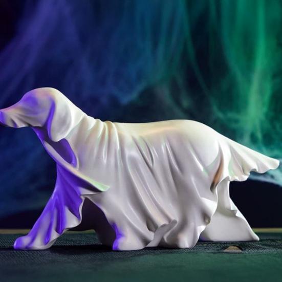 Halloween Ghost Dog Statue Spooky Resin Ghost Puppy Figurine Sculpture Holiday Party Home Office Desktop Decoration Ornament