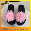Fashion slippers women's 2025 summer new one-word thick-soled wedge heel flower outer wear holiday wind seaside beach shoes women