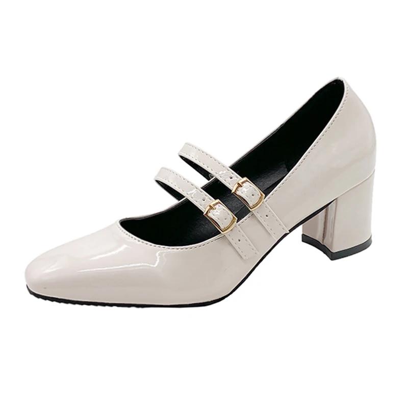 Elegant Women's Chunky Heels Mary Jane Shoes Patent Leather High Heels Party Shoes Square Toe Double Ankle Strap Pumps for Women