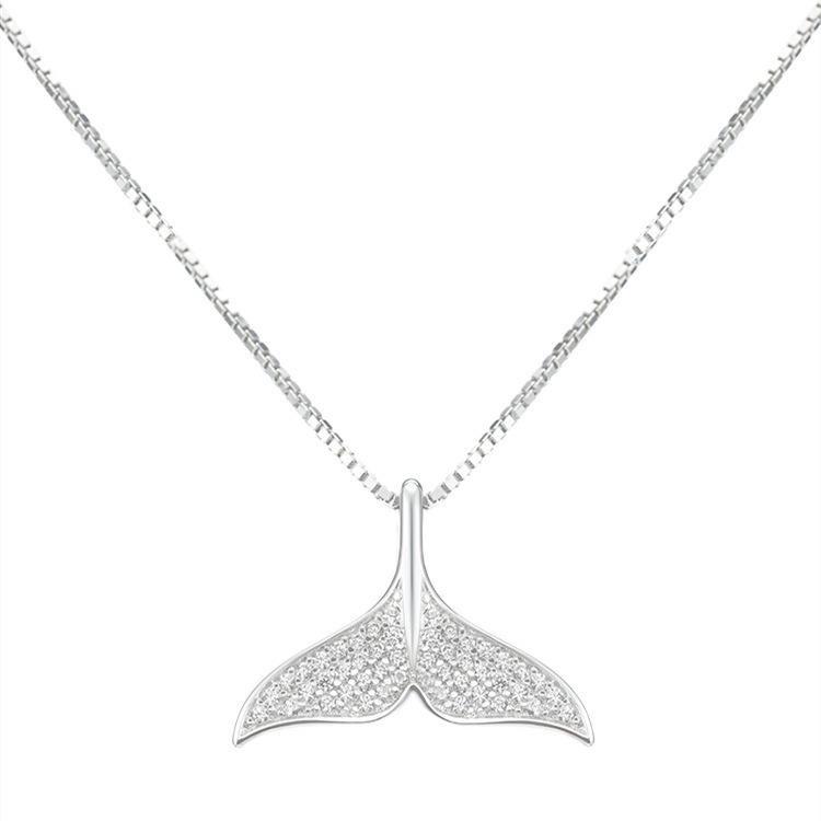 Fishtail Dolphin Necklace, Female Tide Simple Temperament, Slightly Inlaid Zircon Collarbone Chain, Elf Tears Pendant