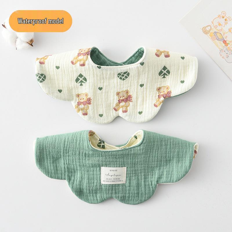 Dwustronny, wodoodporny śliniaczek dla niemowląt w stylu koreańskim z płatkami, wykonany w 100% z gazy bawełnianej