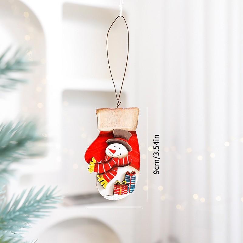 

Hanging Christmas Tree Wooden Ornaments Featuring Santa Snowman Cheer Holiday Snowman Gloves