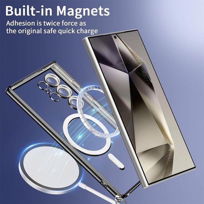 Etui na Samsunga Galaxy S25 Ultra - Silikonowe z Pierścieniem Magnetycznym, Ochroną Aparatu i Sznurkiem - Czarne