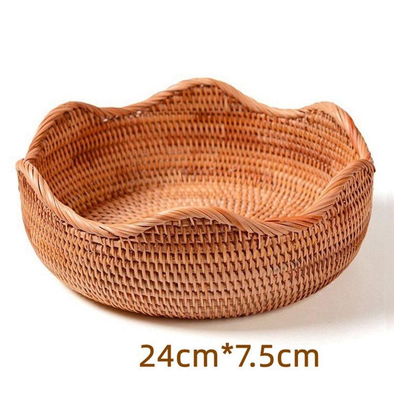 A84E-Retro Handmade Woven Basket Decorative Storage Bamboo Basket Storage Basket Home Water Fruit Basket
