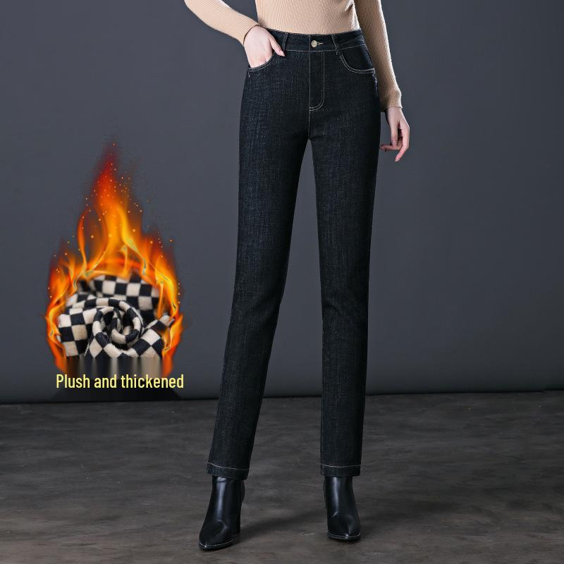 

6281 Fleece-Lined Thick Winter Slimming Jeans for Moms - High Waist, Plus Size, Straight Leg 31 чорний