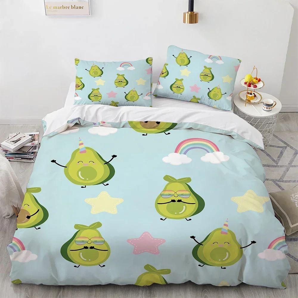 Cartoon Avocado Fruit Funny Comfortable Duvet Quilt Cover Pillowcase Bedding Set Children Bedroom Decoration Home Textile