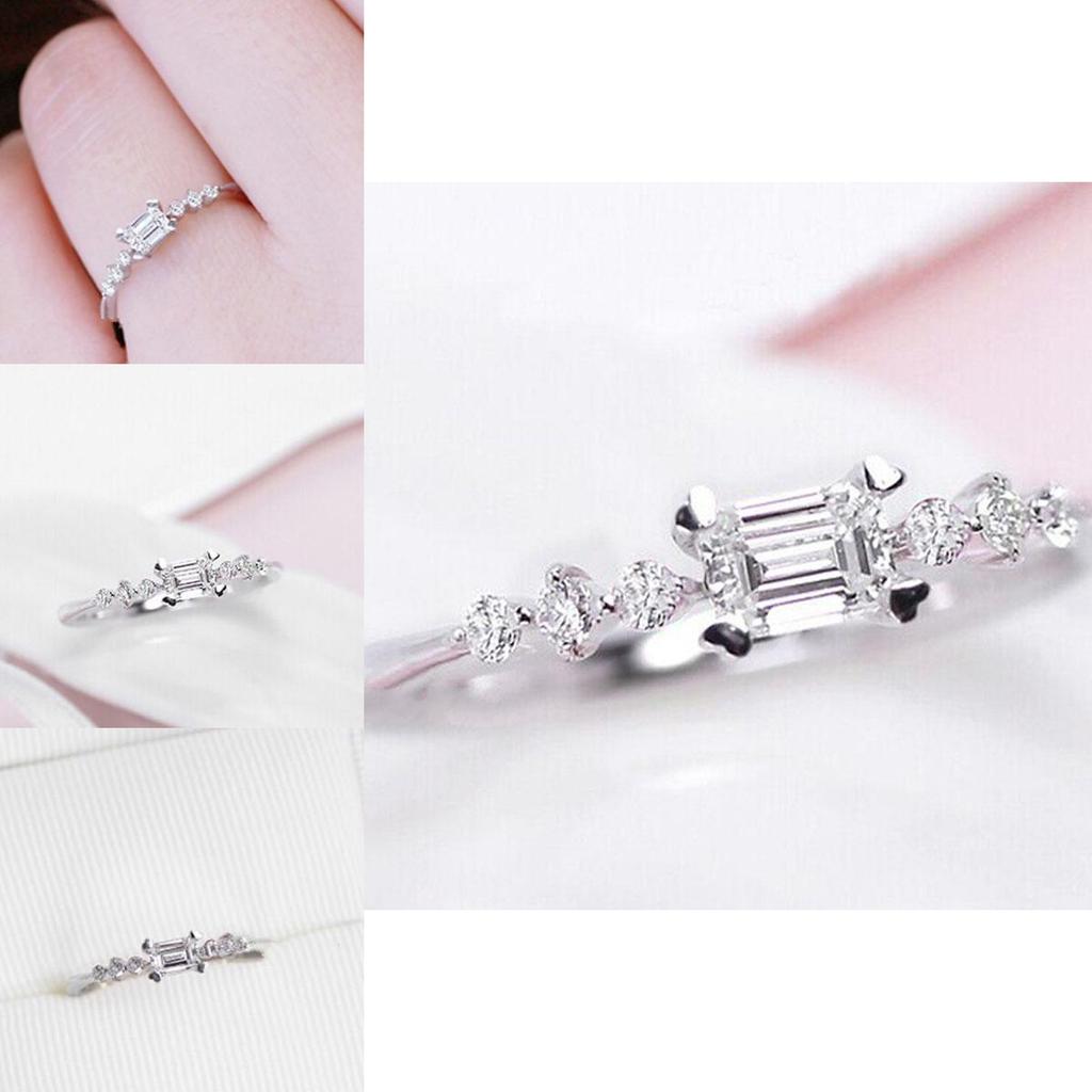 Elegant Silver Plated Natural Gemstones Square White Sapphire Wedding Birthstone Ring For Special Occasions