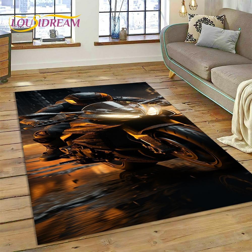 Motocross Modern retro Motorcycle Rug Carpet for Living Room Bedroom Home Decor,Floor Mat Non-slip Decoration for Sofa Doormat
