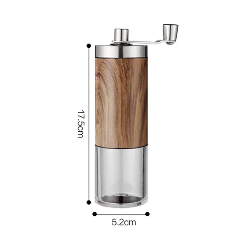 Vintage Portable Manual Coffee Grinder with Wood Grain Stainless Steel Crank Retro Handheld Coffee Bean Grinder for Home Travel