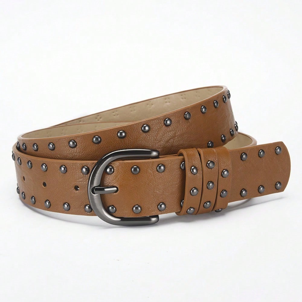 Double row rivet pin buckle women's belt retro punk decorative jeans fashion European and American style black