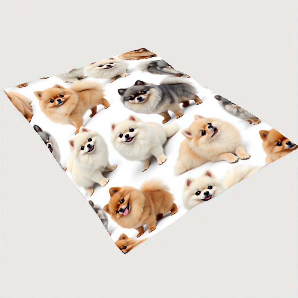 Cute Pomeranian Puppy Print Decorative Throw Blanket for Sofa, Bed, Home Decor, Camping, Office, and Animal Gift