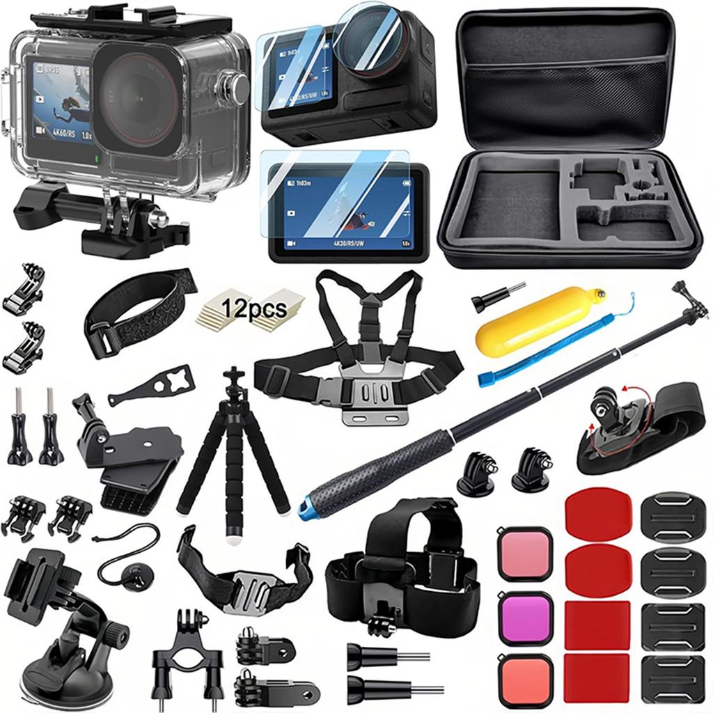 55 in 1 Action Camera Accessories Kit for DJI Osmo Action 5 Pro/4/3 Carrying Case Selfie Stick Tripod Waterproof Case