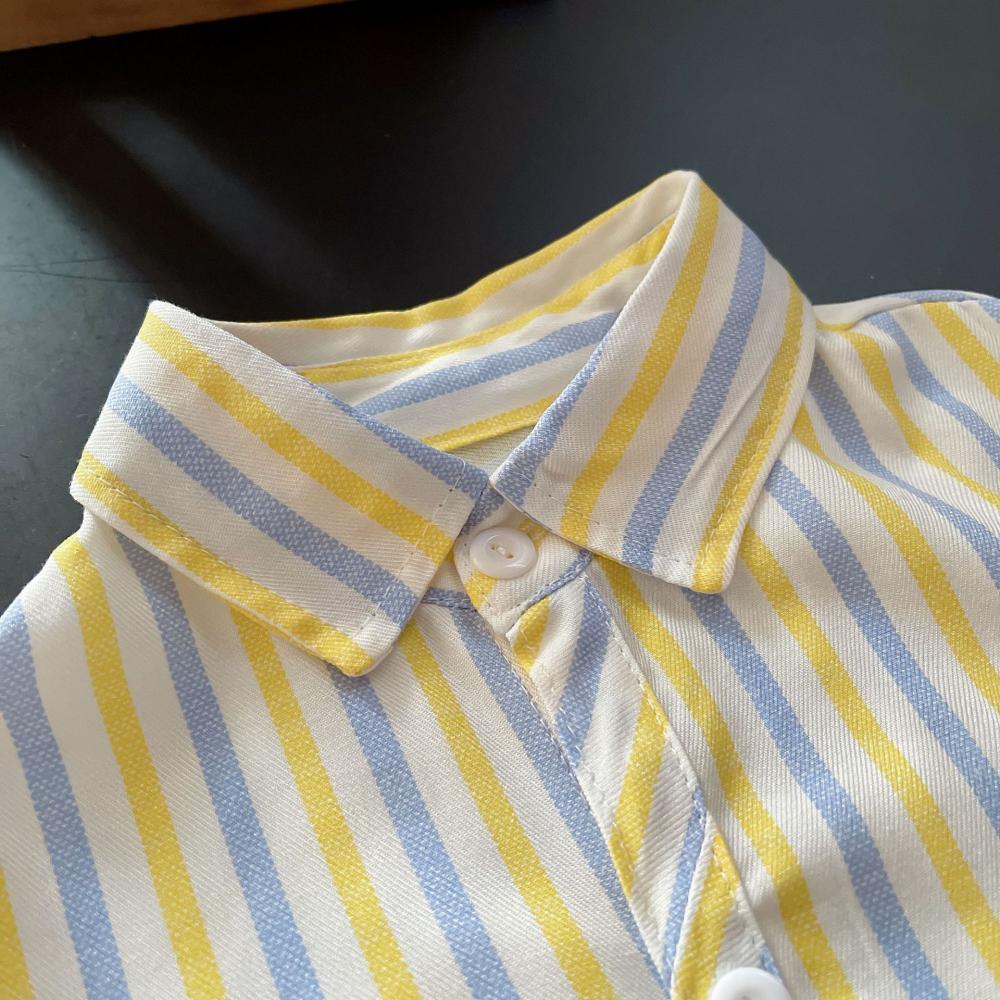 Jungen Gestreiften Langarm-shirt Casual T-shirt 2024 Frühling Herbst Dünne Mode Kinder Baumwolle Tasten Top