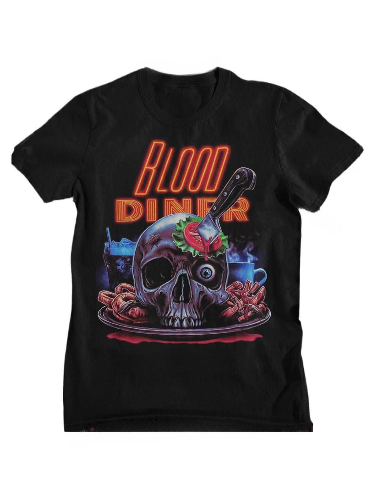 Blood Diner Retro Horror Movie Graphic TShirt Unisex Women Vintage s Cult Classic Cotton Casual Streetwear Black Tops L