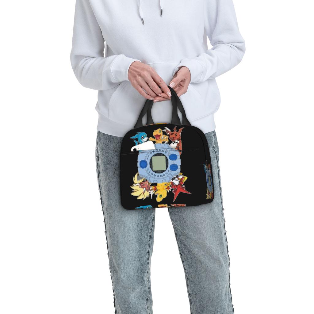 Custom D-Digimons Insulated Lunch Bag for Women Men Leakproof Cartoon Cooler Thermal Lunch Tote Office Picnic Travel