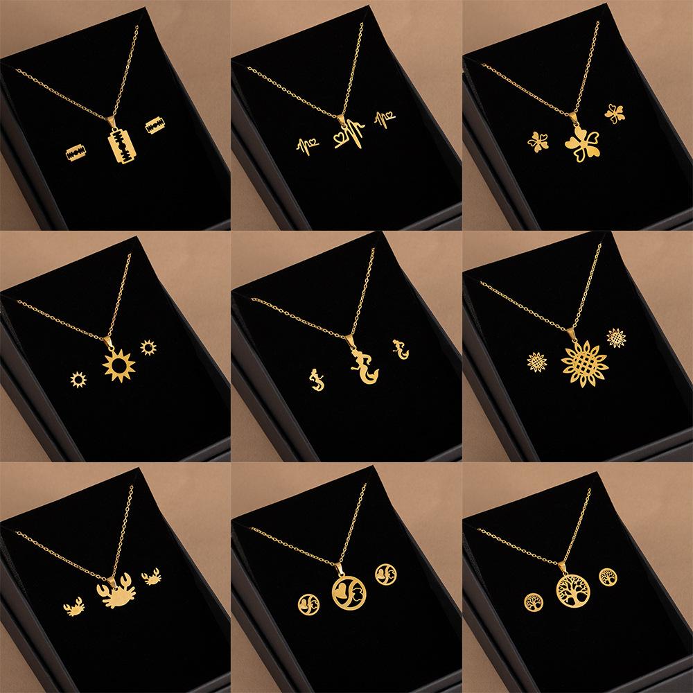 Edelstahl Hohl Liebe Halskette Set Weiblich Nische Designgefühl Gold Anhänger Schlüsselbeinkette